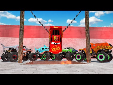 4 MONSTER TRUCKS VS Lightning McQueen LAST MOMENT