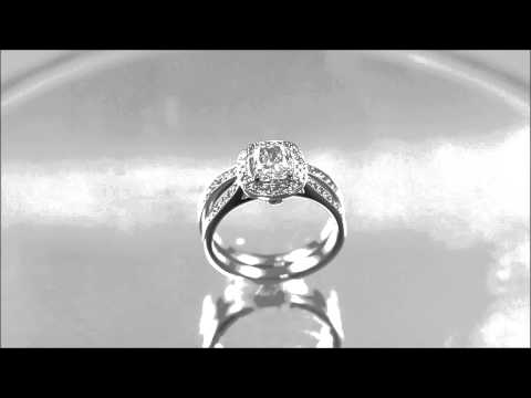 14K WHITE GOLD CUSHION CUT DIAMOND ENGAGEMENT RING AND BAND ART DECO HALO 1.75CT - KNR INC - 613