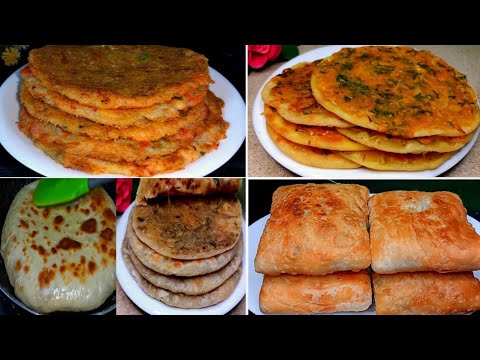 ৪ টি ভিন্ন স্বাদের ভীষণ মজাদার পরোটা রেসিপি একসঙ্গে একই ভিডিওতে | Hotel Style Porotta Recipe | Nasta