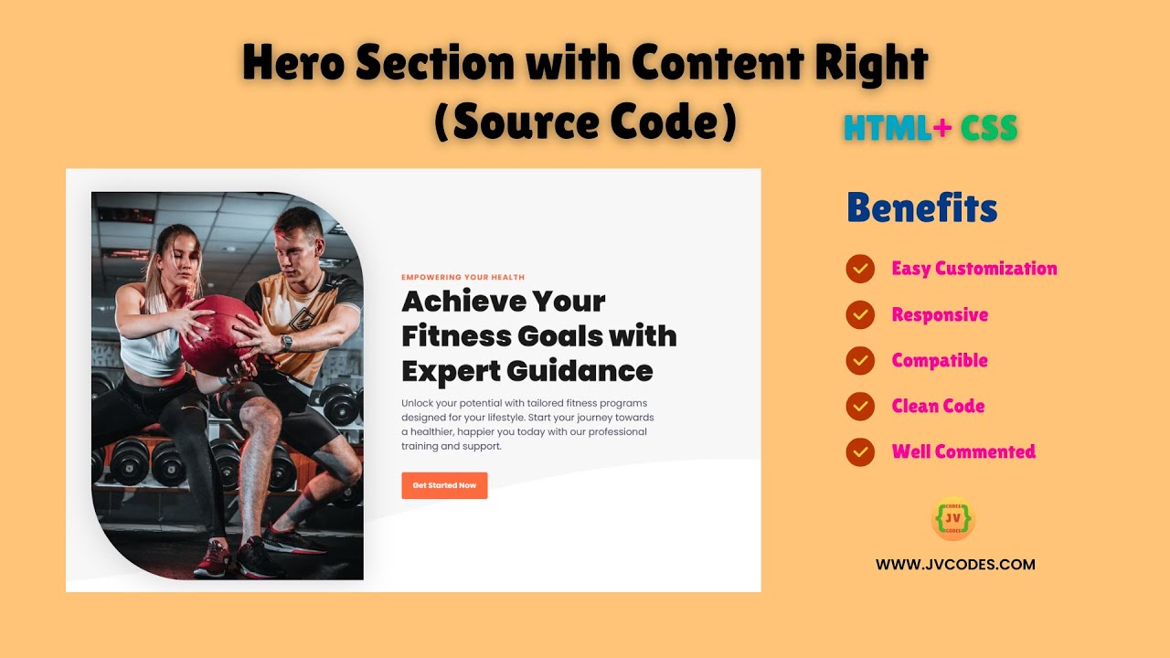 How to Create a Hero Section with Content Right Using HTML and CSS (Free Source Code)