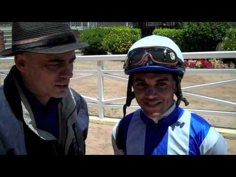Joel Rosario after Givine wins the Great Lady M. Stakes (with son, Liam)