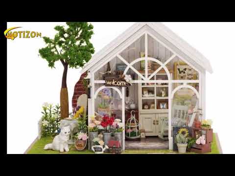 CuteRoom A 063 C Sunshine Greenhouse Flower Shop DIY Dollhouse With Music Cover Light Miniature Gift