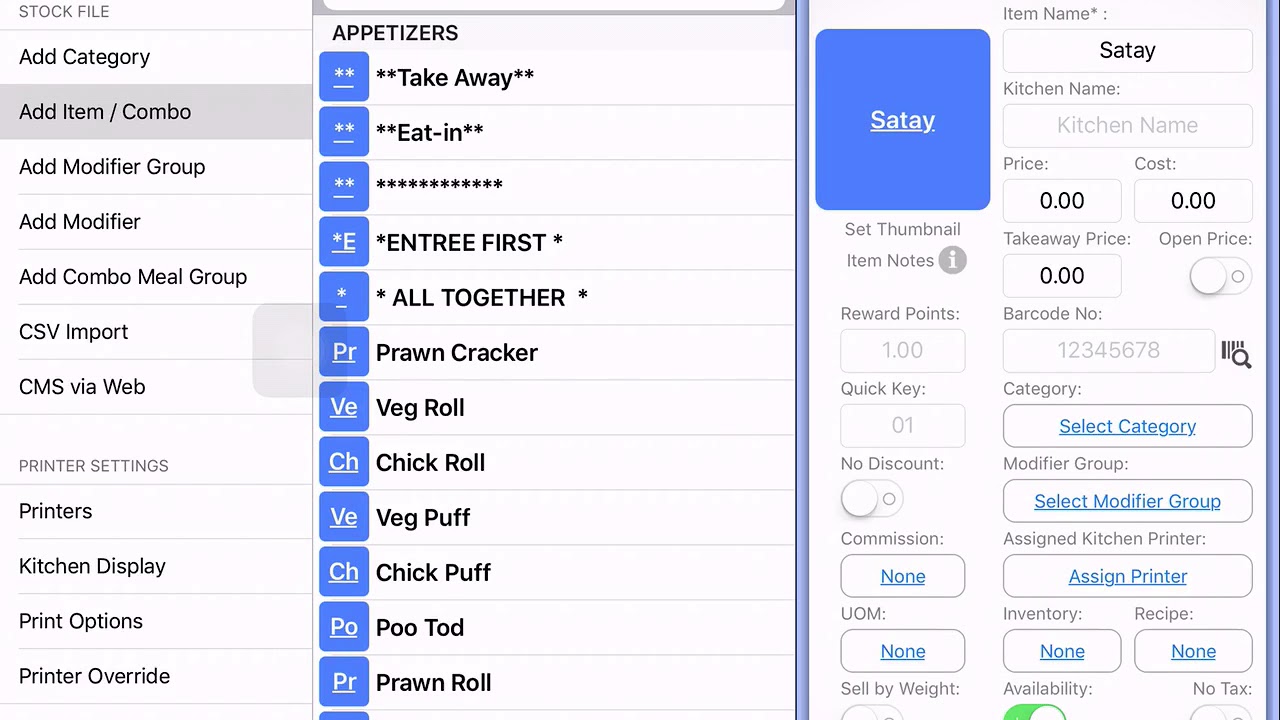 Mobi pos Create menu into system