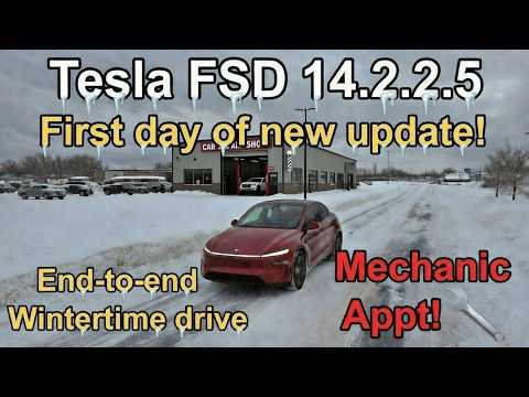First day of new Tesla FSD 14.2.2.5 update - end-to-end trip!
