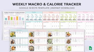 Weekly Macro & Calorie Tracker - Meal Planner - Google Sheets Template