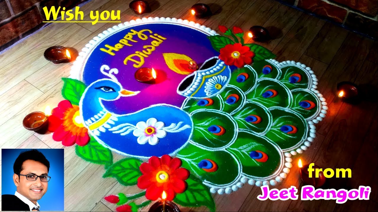 Diwali special rangoli design peacock by jeet rangoli