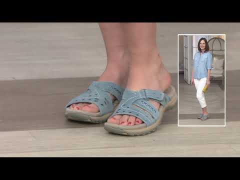 Earth Origins Suede Adjustable Slip On Sandals - Sterling on QVC