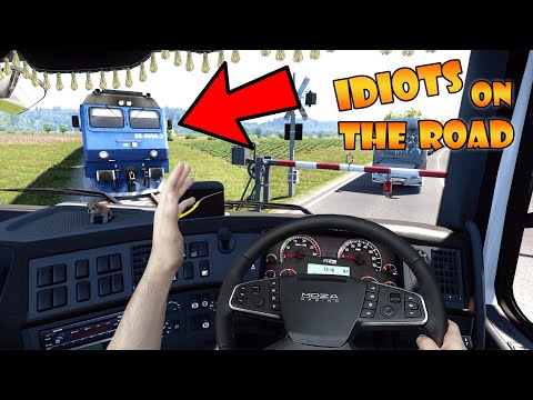 IDIOTS on the road #110 | HIT by train and got KICKED | Funny moments - ETS2 Multiplayer
