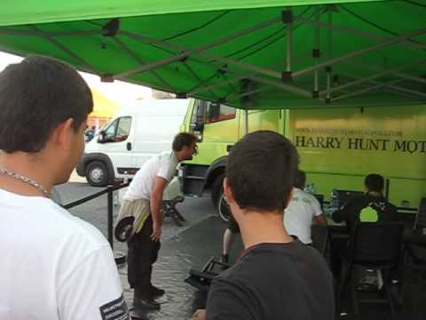 Harry Hunt having fun with his team in the service park