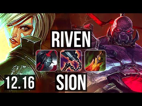 RIVEN vs SION (TOP) | 12/1/7, 2.5M mastery, Legendary | EUW Master | 12.16