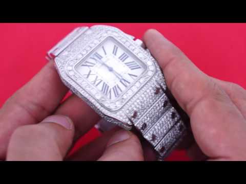 Mens Custom Cartier Santos 100 Xl Watch With 22 Ct Diamonds Iced Out Video Deal Ebay
