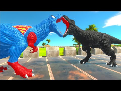 SUPERMAN vs DARK T-REX vs ALIEN T REX DEATH CLIMB - Animal Revolt Battle Simulator