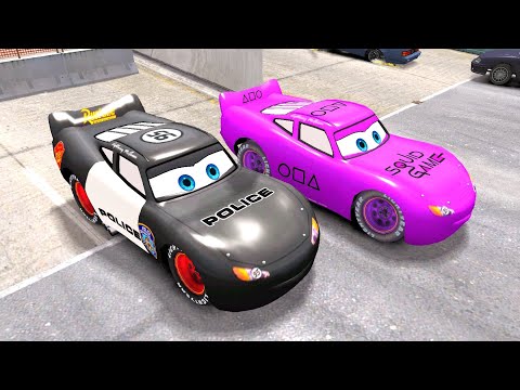 Police Lightning McQueen and Squid Game McQueen Car Crash Testing - Car Video Car Game