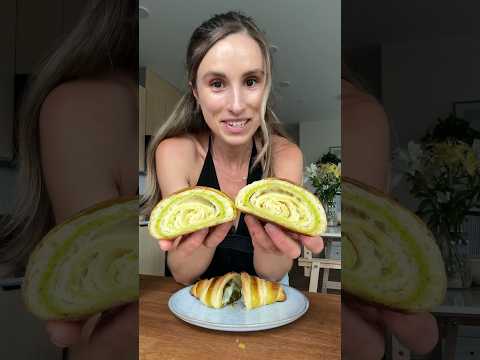 A pistachio croissant 💚 with homemade pistachio-cream filling inside #croissant #baking #recipe