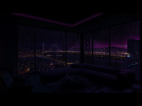 12-Hour Night Rainstorm Over Quiet NYC  | Watching from a Luxury Window | Soft Rain & Gentle Thunder