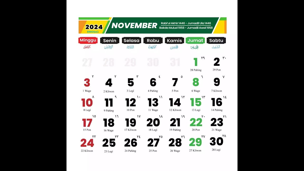 Kalender November 2024 dan Hari Libur