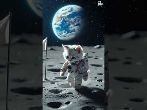 A cat is walking in moon ai animated video.