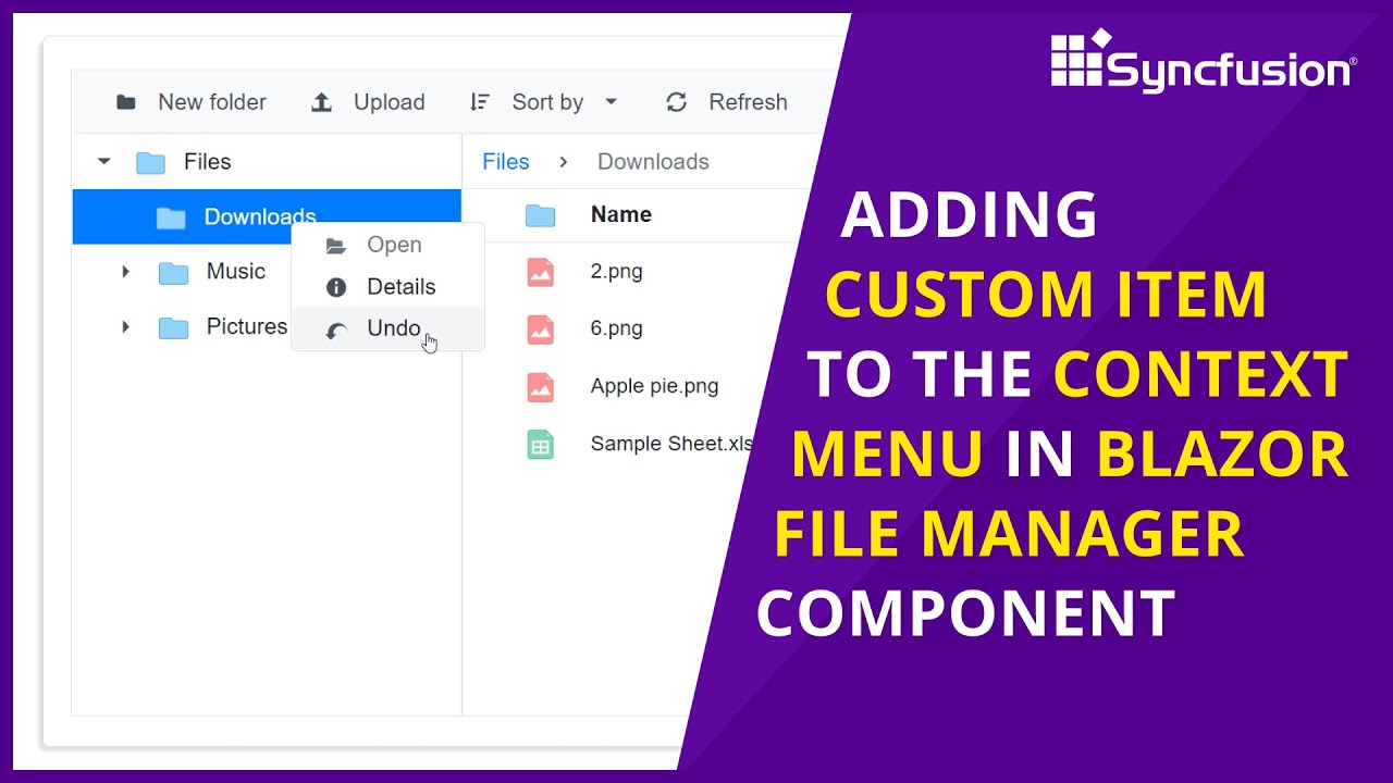 Adding Custom Item to the Context Menu in Blazor File Manager Component
