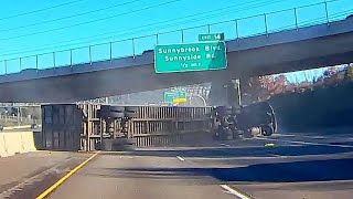 Truck FLIPPED over on the Freeway. EPIC TRUCK FAILS & BAD DRIVERS