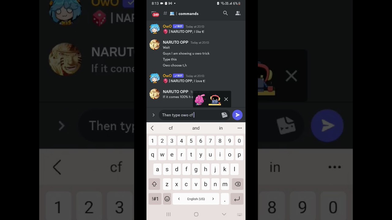 OWO SECRET TRICK UNLIMITED OWO IN 2 CLICKS !! #shorts #discord #owo #trick #youtubeshorts