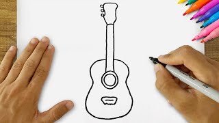 How to Draw a Very Simple Guitar? Step by Step Guitar Drawing - Drawing Guitar for Kids