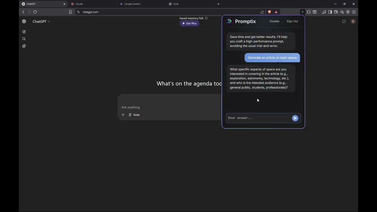 Promptix Demo – Instantly Enhance Your AI Prompts with One Click (ChatGPT, Claude, Gemini,....)