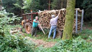 preview picture of video 'Men stacking firewood on a trailer'