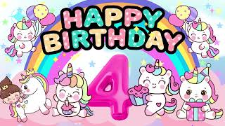 1 HOUR happy 4th birthday unicorn theme background | happy birthday song