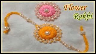 Creative Easy Latest Flower Rakhi Design Making at Home | Rakhi Making Using Pearls and Wool | DIY