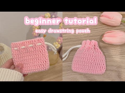 crochet drawstring pouch absolute beginner tutorial 🖇️ how to crochet a pouch | crochet for beginner