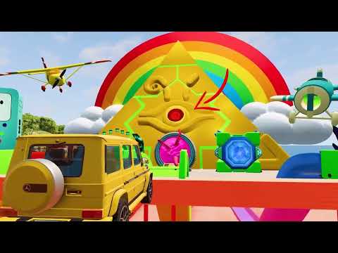 Funny Cars vs Slide Color with Evolution Portal Trap-Long Truck Rescue Small Car-BeamNG Drive