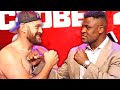 Tyson Fury STEPS TO Francis Ngannou! SIZES HIM UP in first face off! • Fury vs Ngannou face off