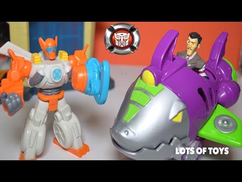 Transformers Rescue Bots Shark Bot, Dinobot and Chase Police Station Break In Toys