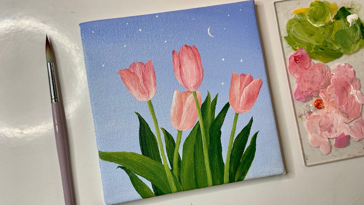 Acrylic painting tulip flowers/acrylic painting tutorial/acrylic painting for beginners tutorial