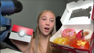 Asmr eating the Pokemon krispy kreme’s doughnuts 