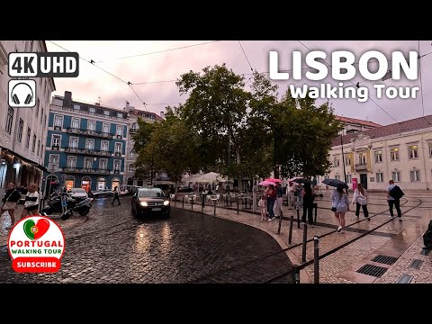 🇵🇹 [4K WALK] Friday Evening LISBON Portugal Walking Tour in the RAIN