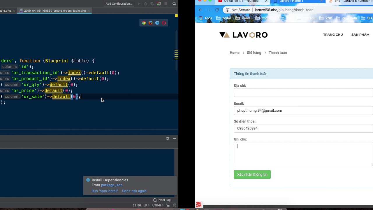 Bài 36.3  tạo CSDL đơn hàng và chi tiết đơn hàng - Website bán hàng laravel