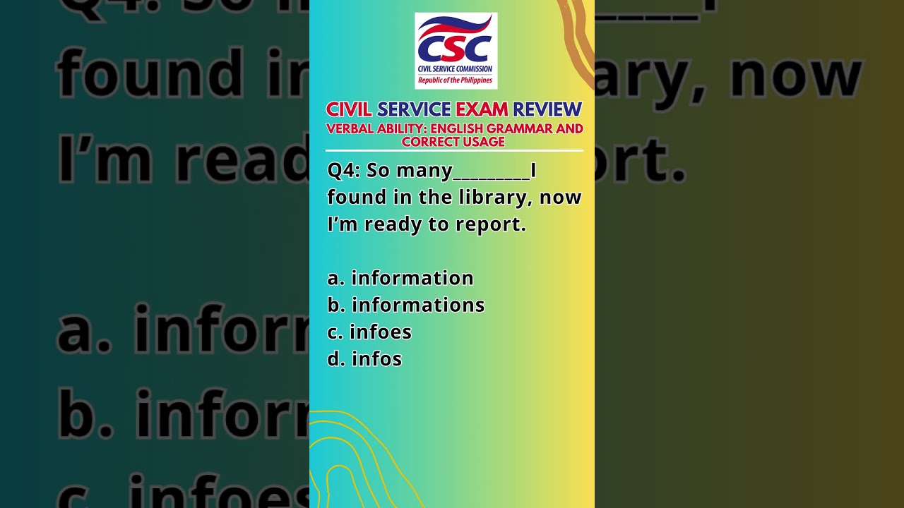 Civil Service Exam 2026 Review (Prof & Subprof)- Verbal Ability: English Grammar and Correct Usage