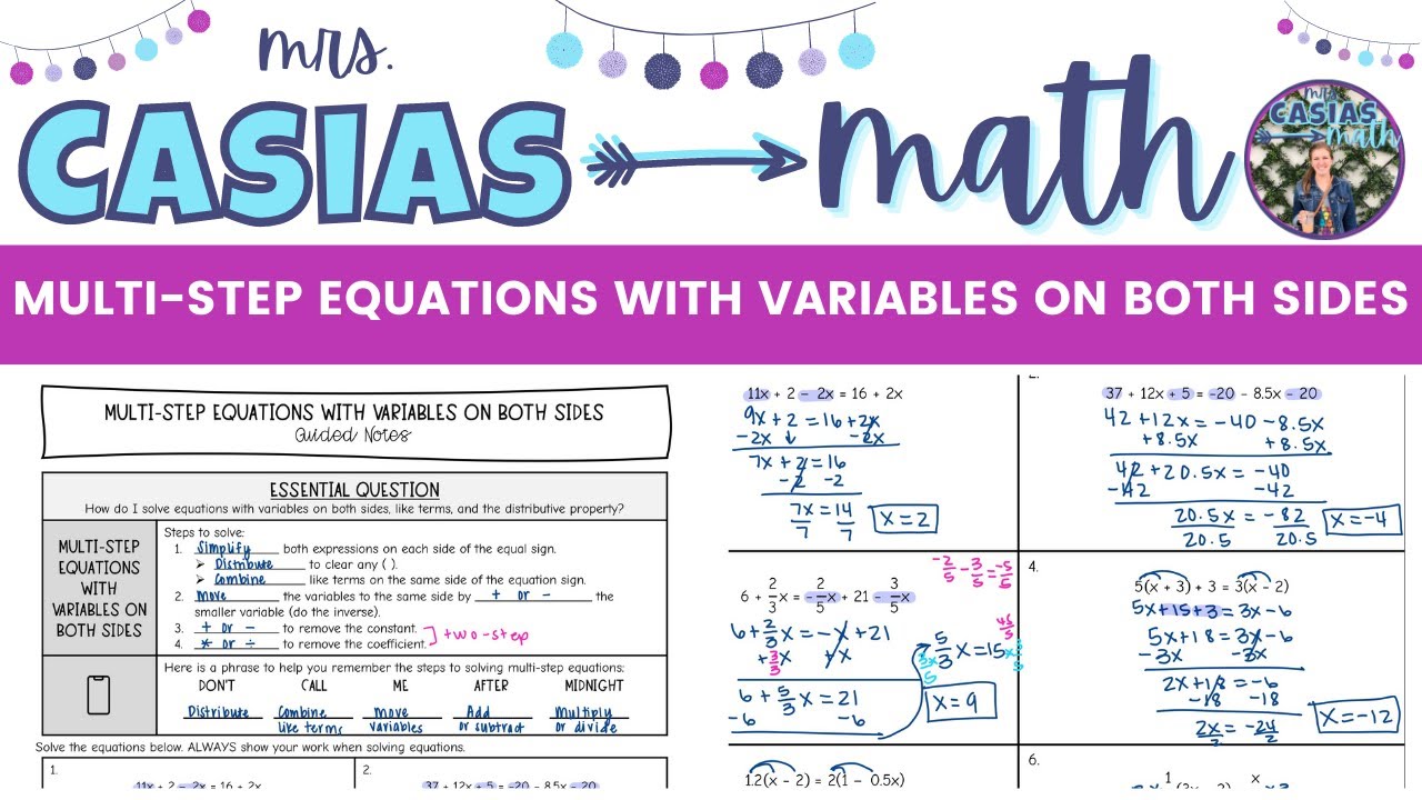 Solving Multi Step Equations with Variables on Both Sides | Algebra 1 Lesson