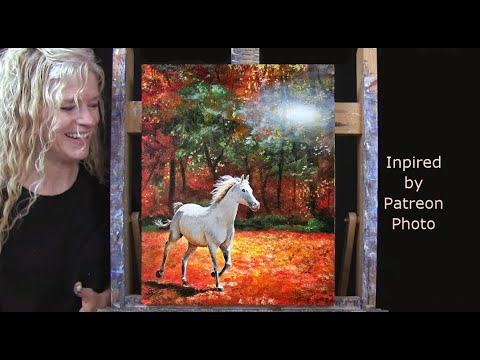 Learn How to Draw & Paint with acrylics "AUTUMN HORSE"- Easy Fall Art Tutorial-Paint and Sip at Home