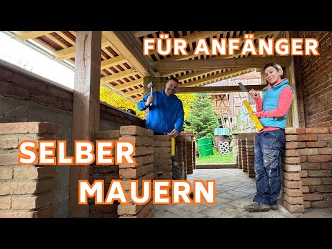 DIY bricklaying - base for outdoor kitchen made from old bricks