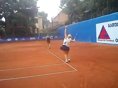 Sofia Shapatava and Tatia Mikadze warming up before the match ITF 25.000 Tbilisi Georgia