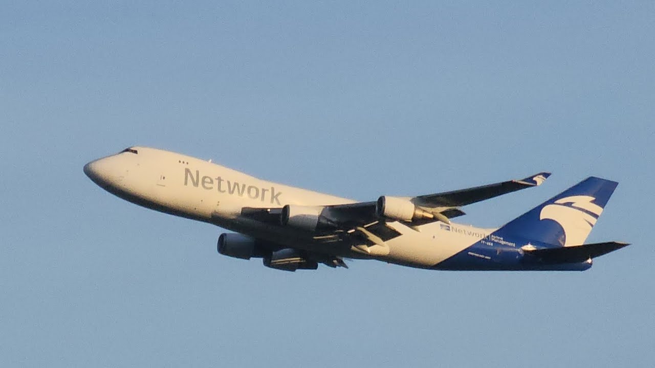 Gigantic Boeing 747-400F cargo aircraft operated by Network, beautiful Nairobi departures #QR #KQ 