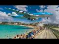LOW LANDINGS And JETBLASTS At ST MAARTEN And Skiathos Boeing 747 B757 A340 ️
