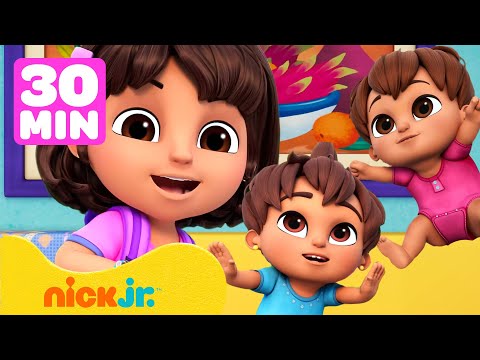 Grote zus Dora past een half uur op haar broertje en zusje, de tweeling! 👯  | Nick Jr. Nederlands