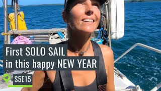 Single handed sailor girl prepping for the first solo sail in 2021 - UNTIE THE LINES