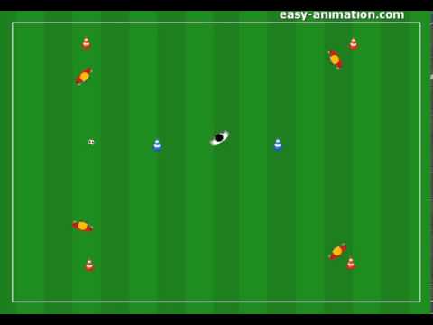 Fussball Übungen: Passtraining im Quadrat mit einem Mittelspieler