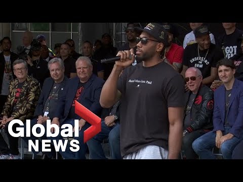 Kawhi Leonard mocks his own laugh, brings down the house at Raptors victory rally