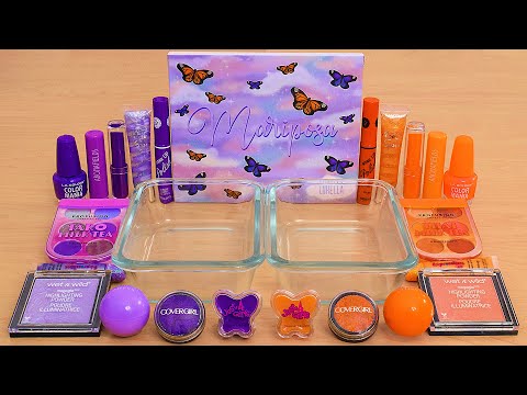 Purple vs Orange - Mixing Makeup Eyeshadow Into Slime ASMR