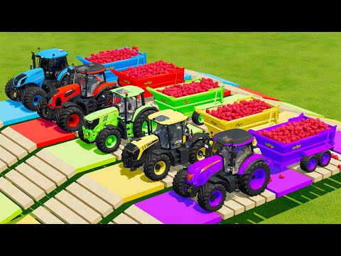 LOAD RASPBERRY & TRANSPORT BATTLE WITH LANDINI, JCB, JOHN DERRE TRACTORS - Farming Simulator 22